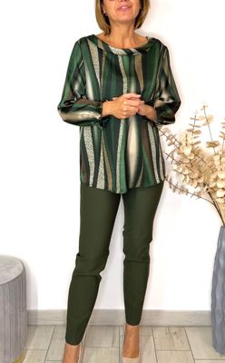 Blusa casacca camicia donna in fantasia verde