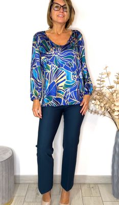 Blusa casacca camicia donna in fantasia azzurra Via Condotti