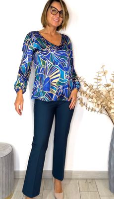 Blusa casacca camicia donna in fantasia azzurra Via Condotti