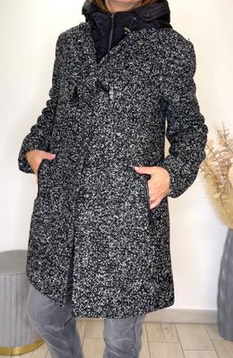 Cappotto in fantasia melange imbottito con cappuccio removibile