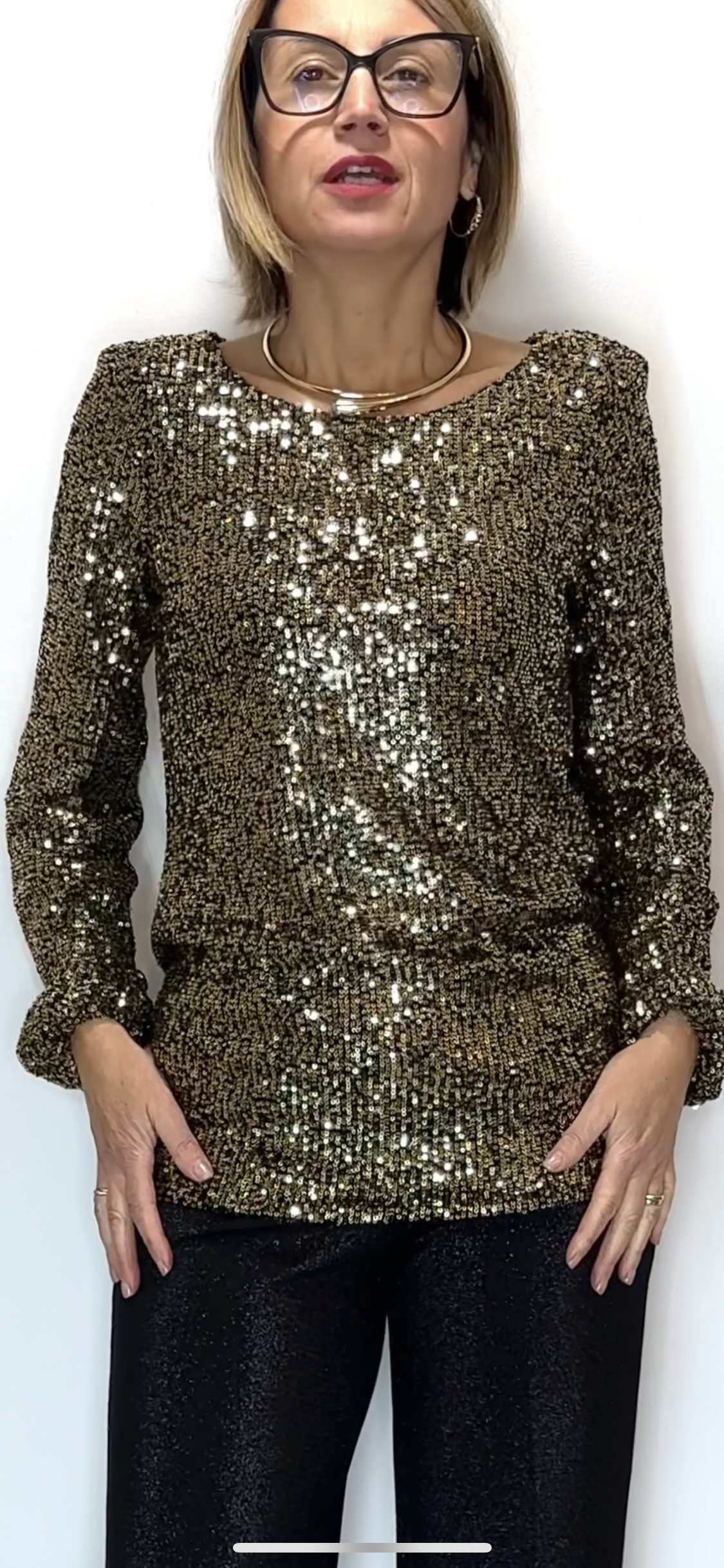 Blusa casacca elasticizzata in tessuto paillettes